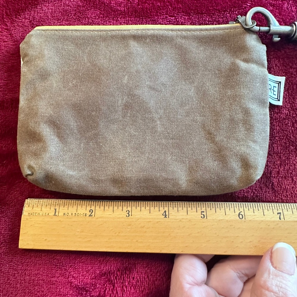 RE Canvas Mountain Print Wristlet Pouch Brown Tan Zippered Clutch Bag - Picture 4 of 7